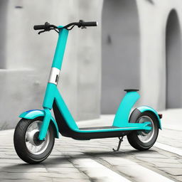 Design an electric scooter with a lightweight aluminum frame, aerodynamic and stylish look. It should be painted in vibrant colors with matte finishes for a modern aesthetic. Its ergonomic handlebars have a built-in brand logo for a cohesive identity.