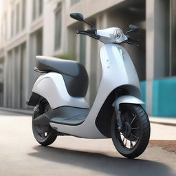 An aerodynamic, modern electric two-wheeler scooter with a sleek design and innovative features