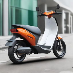 An aerodynamic, modern electric two-wheeler scooter with a sleek design and innovative features