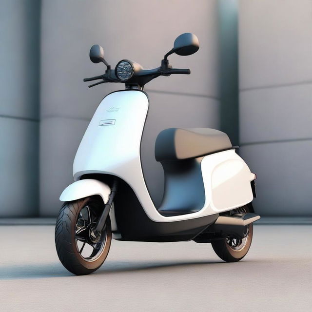 An aerodynamic, modern electric two-wheeler scooter with a sleek design and innovative features