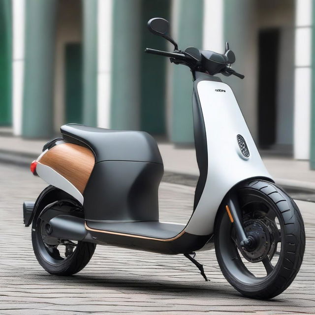 The same aerodynamic electric two-wheeler scooter, but with an extra-large, more dashing appearance