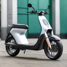 The same aerodynamic electric two-wheeler scooter, but with an extra-large, more dashing appearance