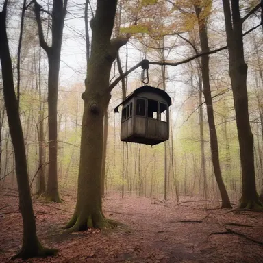 As Sheila walked through the haunted forest, she stumbled upon a funicle hanging from a decaying tree.