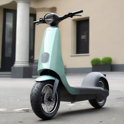 Modify the electric two-wheeler scooter to have an enlarged body that takes on the appearance of a sleek, contemporary car while keeping its two wheels