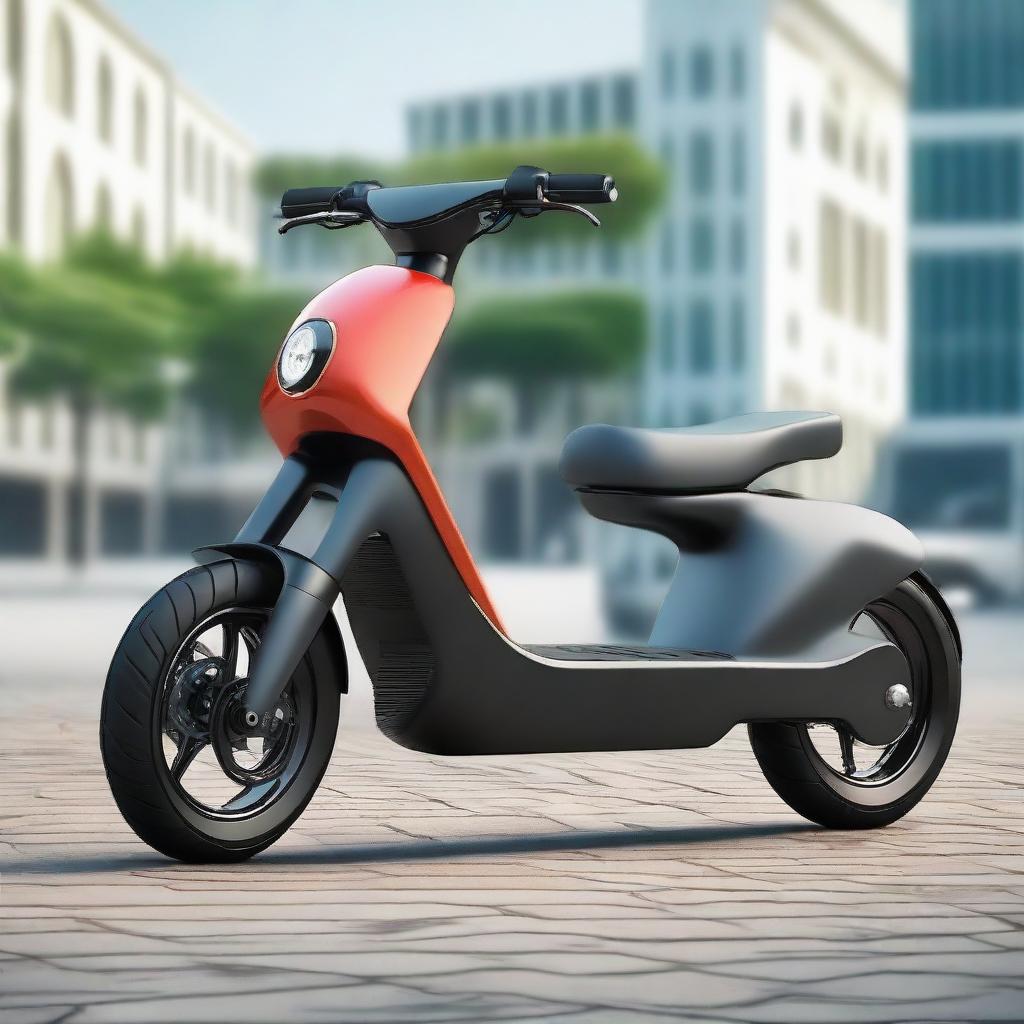 Modify the electric two-wheeler scooter to have an enlarged body that takes on the appearance of a sleek, contemporary car while keeping its two wheels