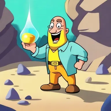 In the cartoon episode, the character discovers an elixir that turns rocks into gold.