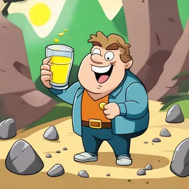 In the cartoon episode, the character discovers an elixir that turns rocks into gold.