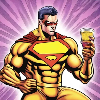 The superhero drinks the elixir and gains the power to transform base metals into gold in the comic book series.