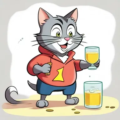 In the cartoon, the clever cat drank an elixir that gave him super strength, allowing him to defeat the mischievous mouse.