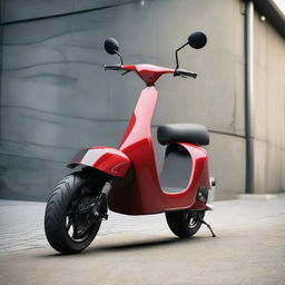 Modify the electric two-wheeler scooter to have an enlarged body that takes on the appearance of a sleek, contemporary car while keeping its two wheels