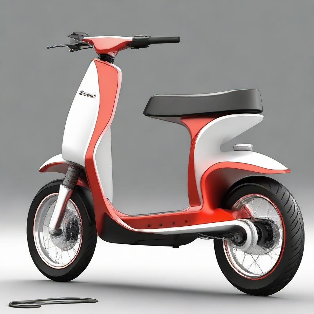 Modify the electric two-wheeler scooter to have a large body, resembling the dimensions and design of a sleek, modern car, yet maintaining the original two wheels