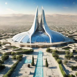 Envision a futuristic Iran in the next hundred years, accounting for advancements in technology, architecture, and society.