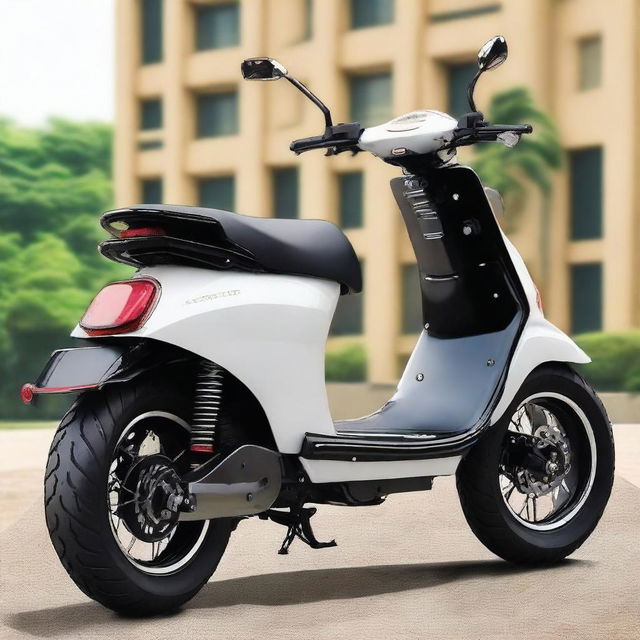 Transform the body of the two-wheeler scooter to make it larger with a muscular, robust, and sporty design