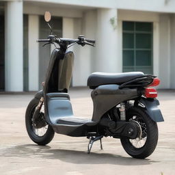 Exaggerate the body of the two-wheeler scooter to make it bulkier, taking on the appearance of a muscular, rugged structure