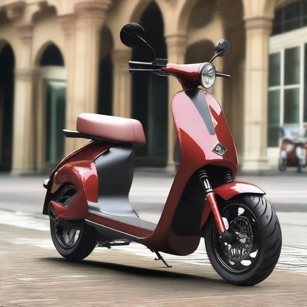 Modify the two-wheeler scooter to be significantly larger, with a robust, muscular body reminiscent of a powerfully built physique