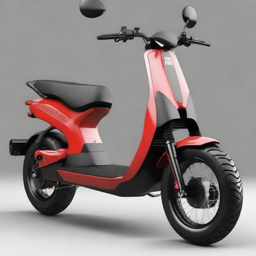 Modify the two-wheeler scooter to be significantly larger, with a robust, muscular body reminiscent of a powerfully built physique