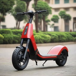 Modify the two-wheeler scooter to be significantly larger, with a robust, muscular body reminiscent of a powerfully built physique