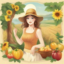 Visualize the month of August as a human, embodying the warmth of late summer, the joyful spirit of vacations, and the anticipation of harvest.