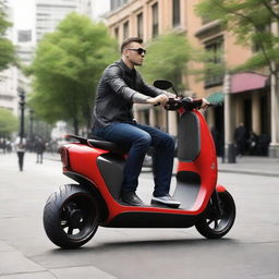 Envision a large, two-wheel scooter, designed for two-person seating, that features a robust, muscular body evoking the sense of a powerfully built physique