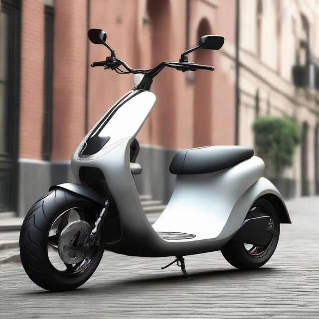 Envision a large, two-wheel scooter, designed for two-person seating, that features a robust, muscular body evoking the sense of a powerfully built physique