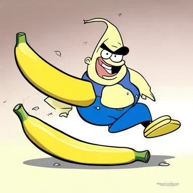 In the cartoon, the villain slipped on a wafer-thin banana peel and fell with a comedic thud.