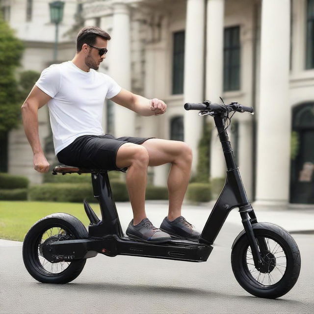 Transform a large, two-wheeled scooter designed for two people into a muscular and robust structure, resembling a powerfully built physique