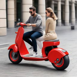 Create a large, two-wheel scooter with sufficient seating for two people, designed to resemble a robust, muscular structure