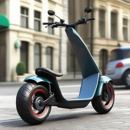 Design a large, muscular two-wheeler scooter with seating capacity for two persons, embodying a robust structure and athletic build