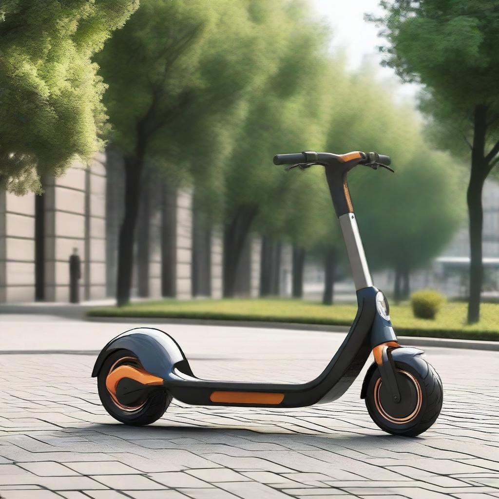 Design a large, two-wheel scooter fit for two-person seating, having a muscular and robust body structure that is reminiscent of powerful physique