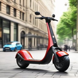 Design a large, two-wheel scooter fit for two-person seating, having a muscular and robust body structure that is reminiscent of powerful physique