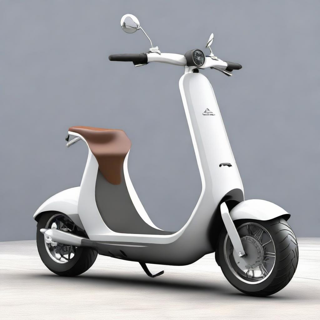 Design a large, two-wheel scooter fit for two-person seating, having a muscular and robust body structure that is reminiscent of powerful physique