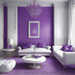 Design a room with a colour scheme of white and purple, combining elements of elegance, purity and creativity.