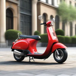 Create an image of a large, two-wheeled scooter designed for two passengers, with a muscular and robust body bearing the likeness of a powerful physique