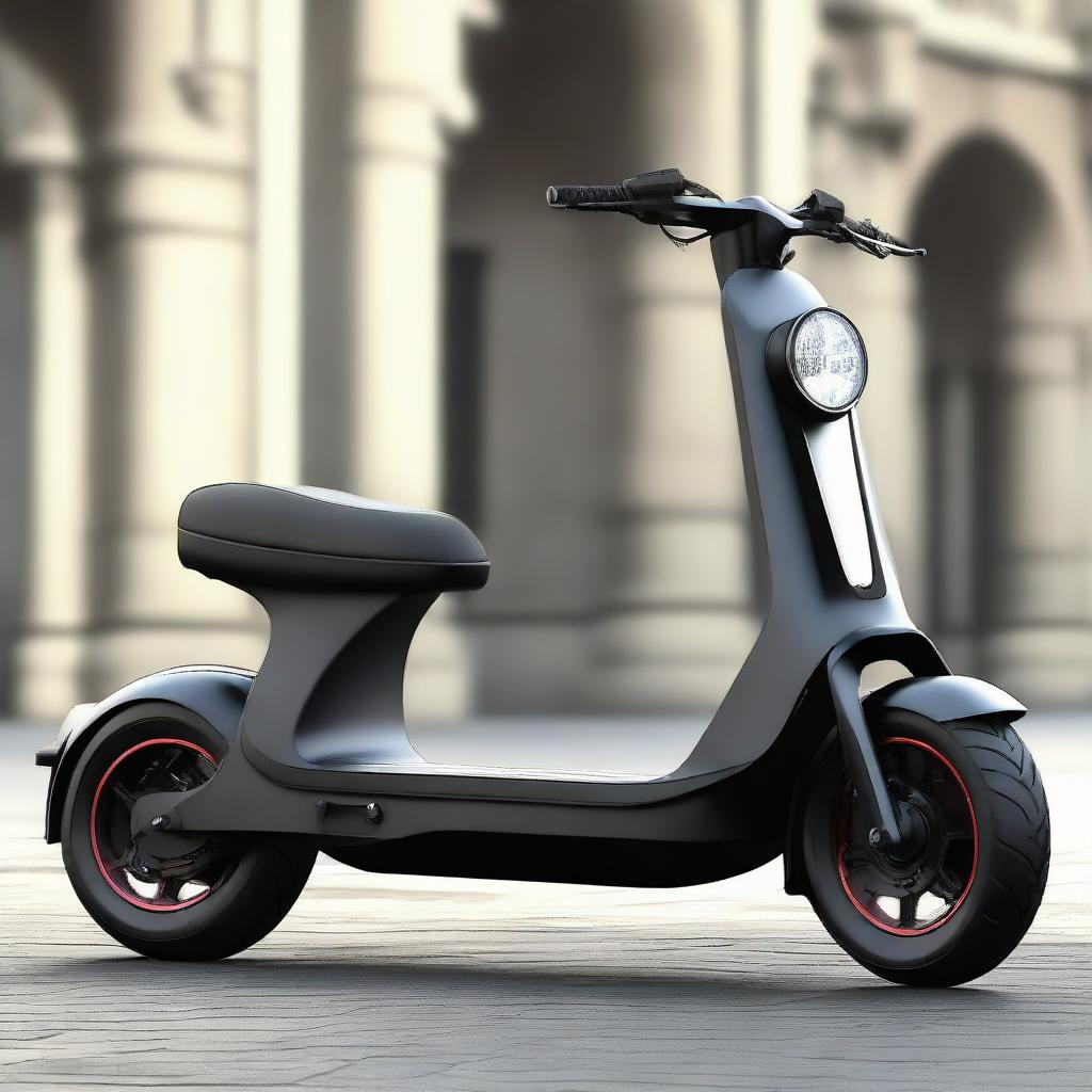 Design a muscular, large-size two-wheel electric scooter with the capacity for two passengers, embodying the robustness and power of a strong physique