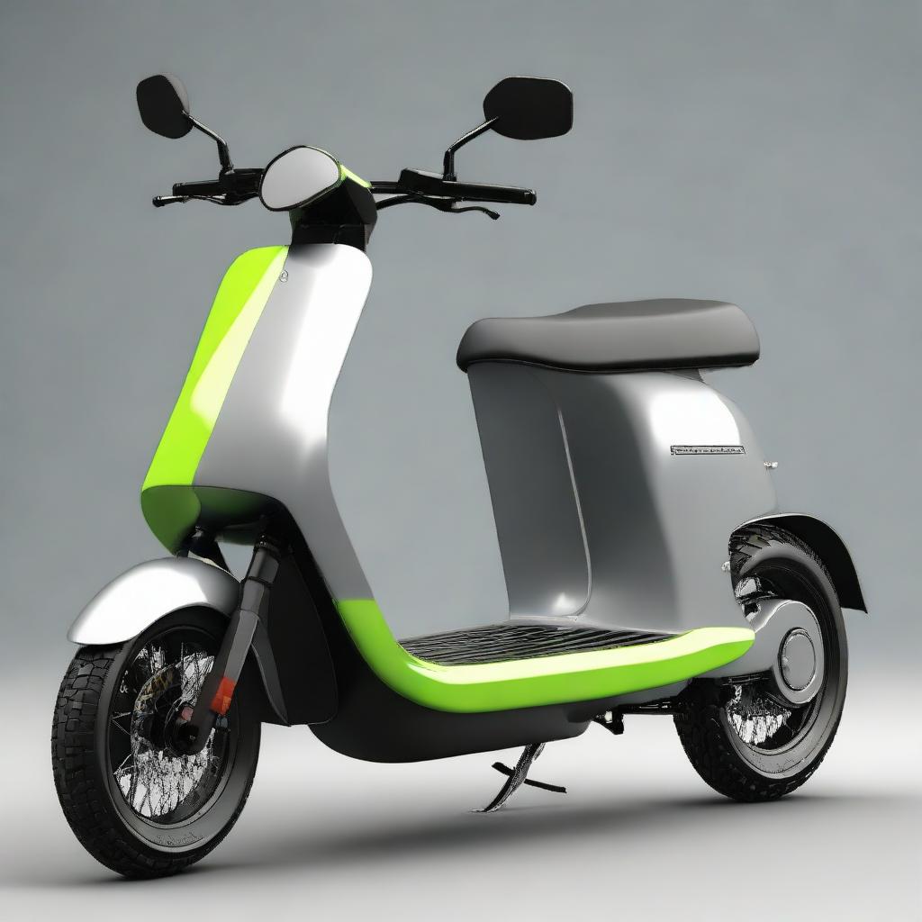 Create a large, muscular electric two-wheeler scooter designed for two passengers, featuring a robust and physically powerful aesthetic