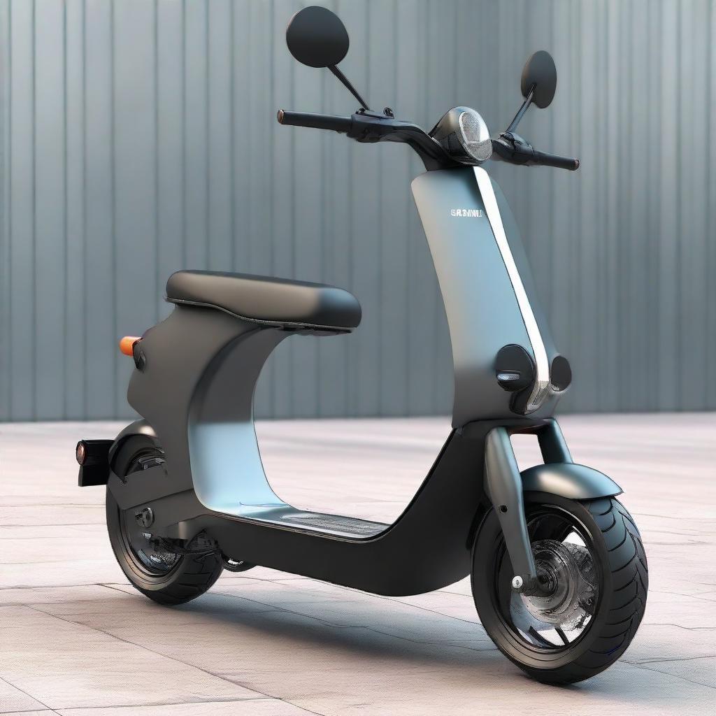 Generate an image of a large, muscular electric two-wheel scooter, designed for two-person occupancy, with a robust body reminiscent of a powerful physique