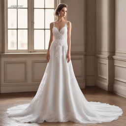 Design a breathtakingly beautiful and luxuriously crafted wedding dress, rich in delicate details and symbolic of an eternal vow.