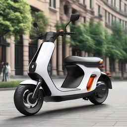 Envision a large, muscular electric two-wheel scooter, designed for two passengers, that resembles a robust, physically powerful structure