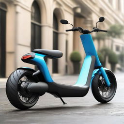 Envision a large, muscular electric two-wheel scooter, designed for two passengers, that resembles a robust, physically powerful structure