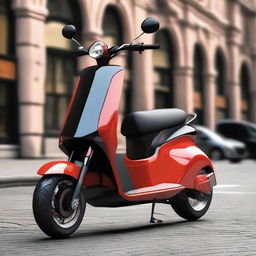 Envision a large, muscular electric two-wheel scooter, designed for two passengers, that resembles a robust, physically powerful structure