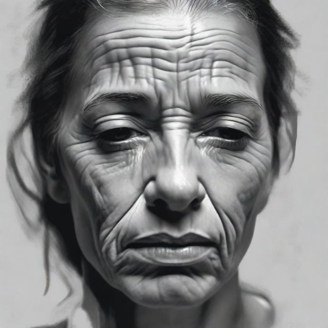 Create an image of a person emanating deep sadness, their features reflecting profound grief and sorrow.