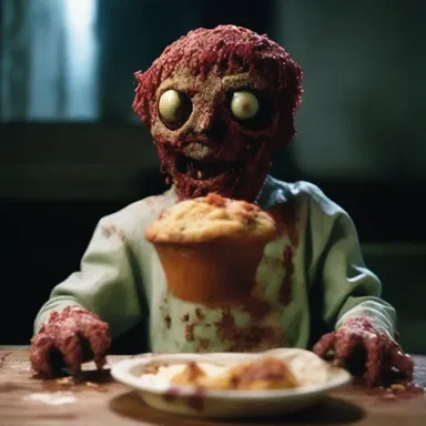 The horror movie depicted a scene where a mysterious muffin caused the main character to transform into a zombie.