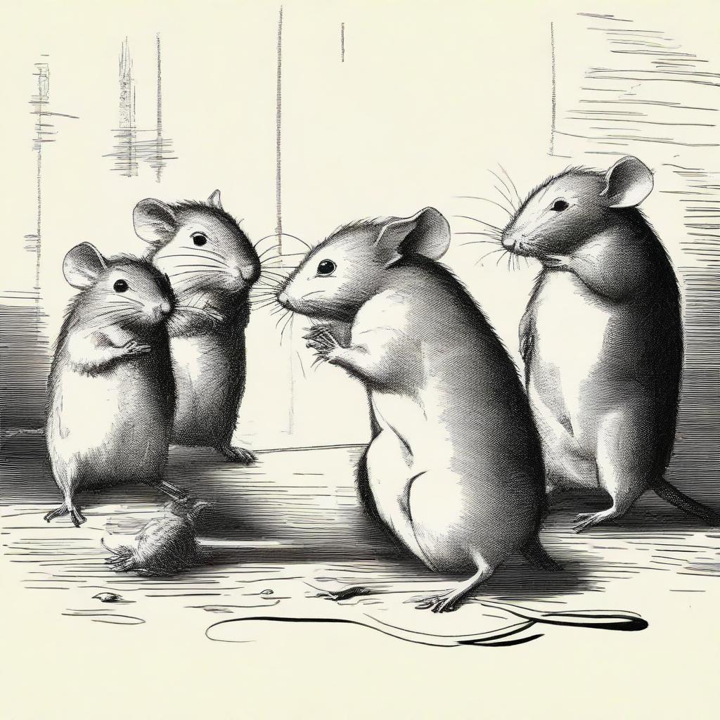 A solemn scene of a weak rat surrounded by its empathetic companions, expressing their sympathy and concern.