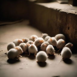 A touching scene where a departed rat is surrounded by fellow rats, expressing their grief and sympathy amidst the soft light.