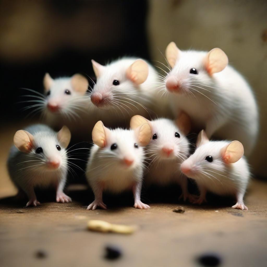 A touching scene where a departed rat is surrounded by fellow rats, expressing their grief and sympathy amidst the soft light.