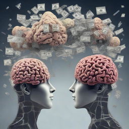 A conceptual image showing rich and poor people, showcasing a central focus on the brain, symbolic of artificial intelligence.