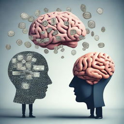 A conceptual image showing rich and poor people, showcasing a central focus on the brain, symbolic of artificial intelligence.