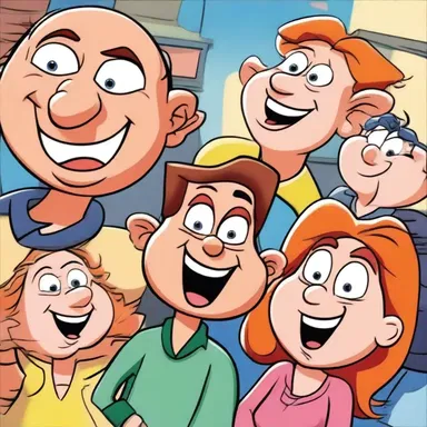 The exaggerated facial expressions and vibrant colors help to heighten the humor in the cartoon.