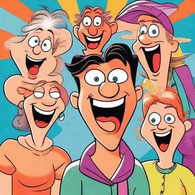 The exaggerated facial expressions and vibrant colors help to heighten the humor in the cartoon.