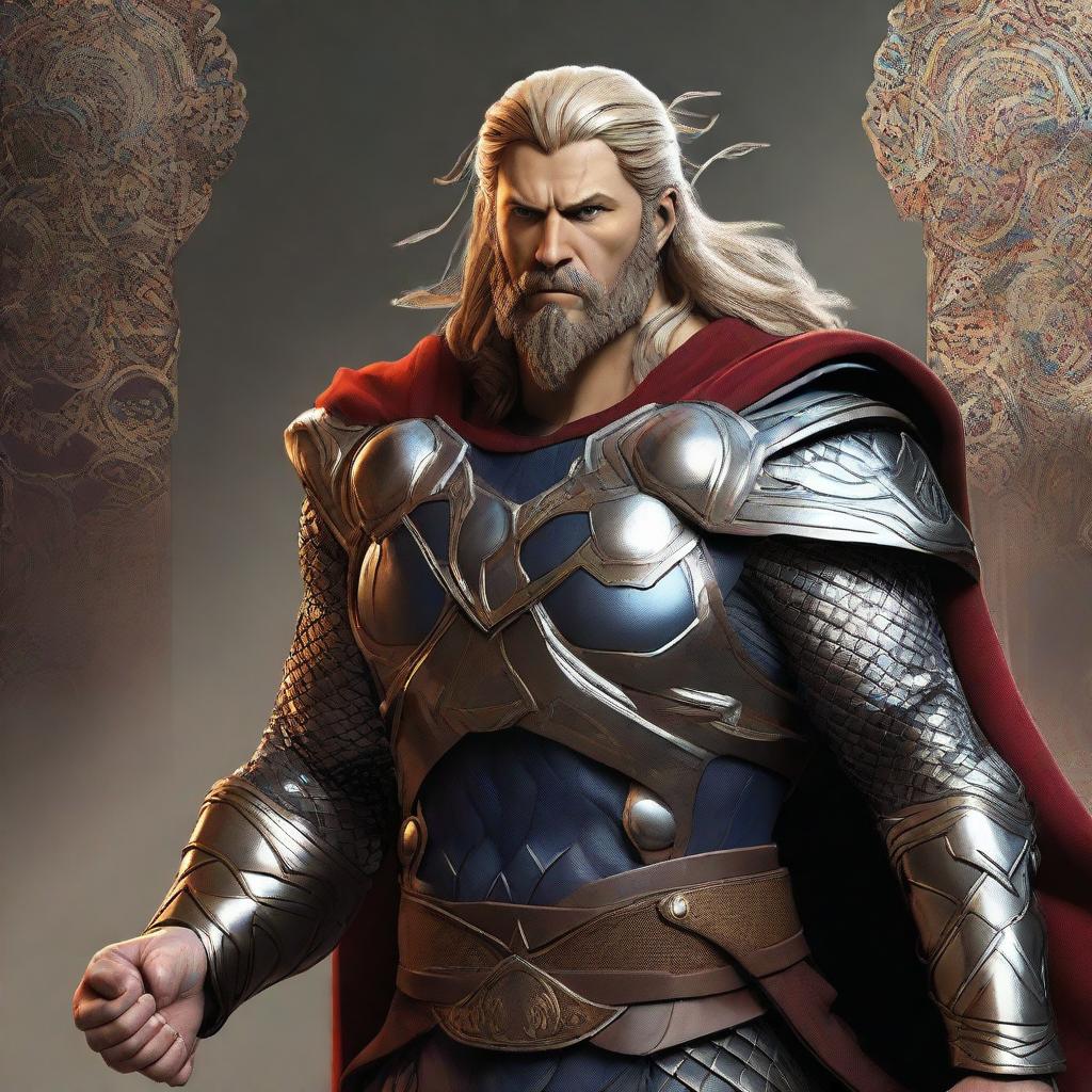 Render the character Thor from Norse mythology dressed in traditional Iranian attire, blending mythical strength with cultural aesthetics.